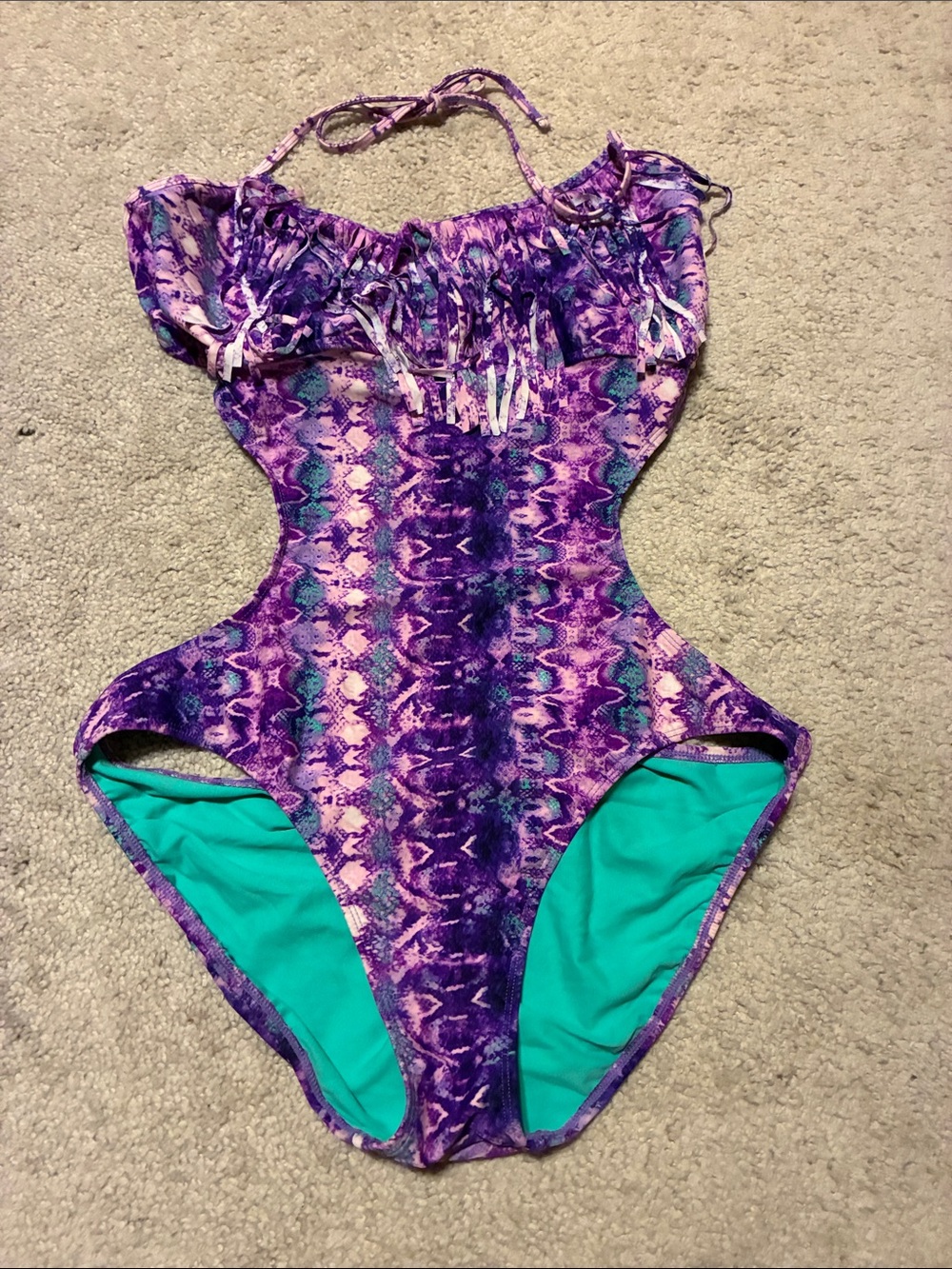 OP Purple Patterned One-Piece Swimsuit with Teal Lining